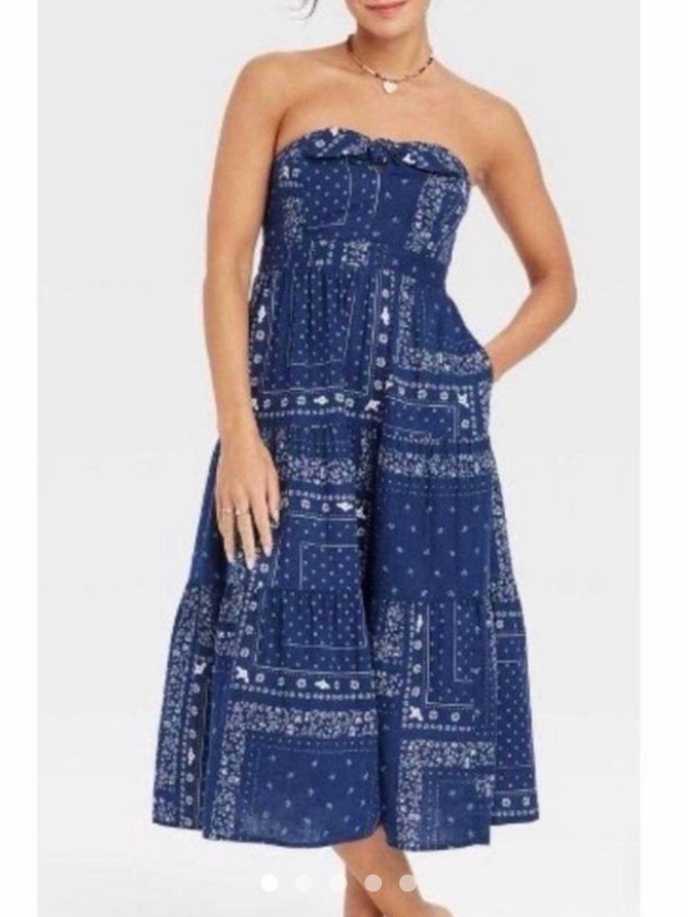 Universal Thread Navy and White Bandana-Print Strapless Dress